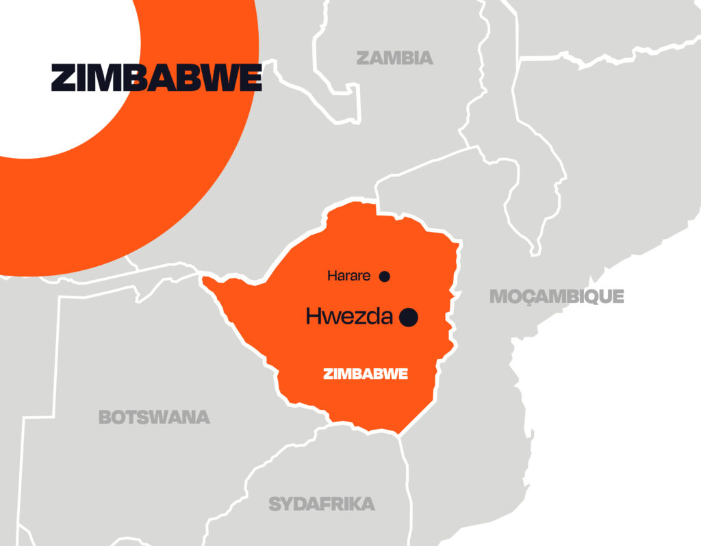Karta som visar var Hwedza ligger i förhållande till Zimbabwes huvudstad Harare.